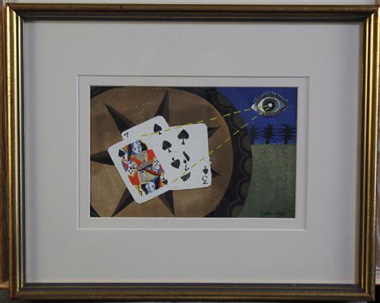 § Mary Fedden (1915-2012) Cards and eye, (Glyndebourne Opera Queen of Spades), 5.25 x 8.5in.